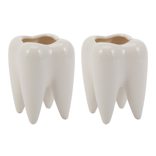 2X Tooth Shape White Ceramic Flower Pot Modern Design Planter Teeth Model  Desktop Pot  Gift(Without Plants)