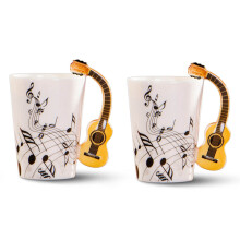 2X Novelty Guitar Handle Ceramic Cup Free Spectrum Coffee Milk Tea Cup Mug Unique Musical Instrument Gift Cup