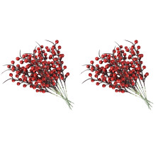 40PCS Artificial Red Berries Fake Flowers Fruits Berry Stems Crafts Floral Bouquet for Wedding Christmas Tree Decoration