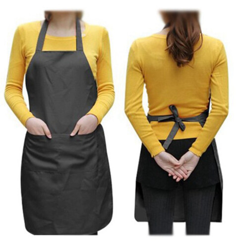 5X Unisex 2 Pocket Black Kitchen Apron Bib, One Size in Medium
