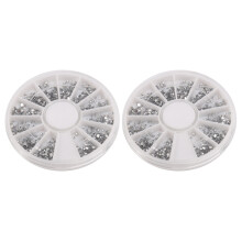 2X Silver Rhinestones Carousel Boxes Crystal Nail Manicure Nail Art Glitter 1.5 MM Wheel