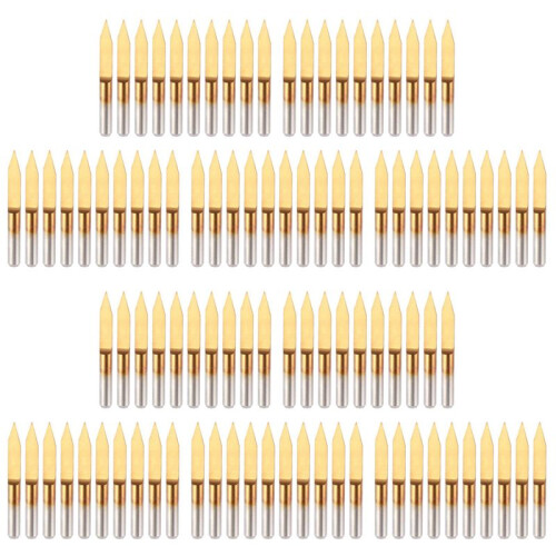 100Pcs 30 Degree 0.1mm Tip Titanium Coated Flat Bottom Carbide PCB Engraving Bits V-Shape CNC Router Cutter Cutting Tool