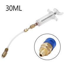 30ML Oil/Dye Sampler Injector 1 Oz 1/4 Inch SAE R134a Adapter Accessory Parts Replacement With Low Side Quick Hit