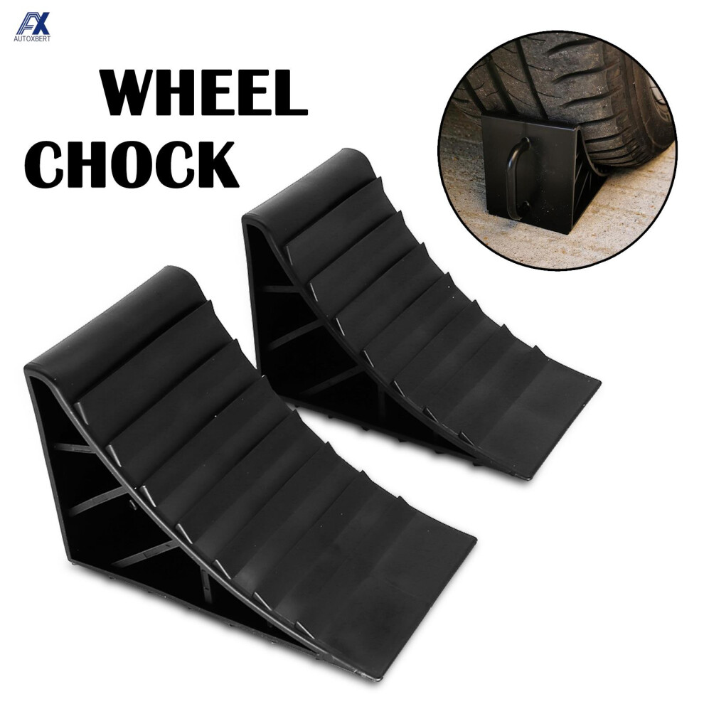 2Pcs High-Strength Plastic Wheel Stop Tire Chocks Wedge Tire Stopper Non Slip Anti-Roll Car Van Truck Camper Parking Stop Block