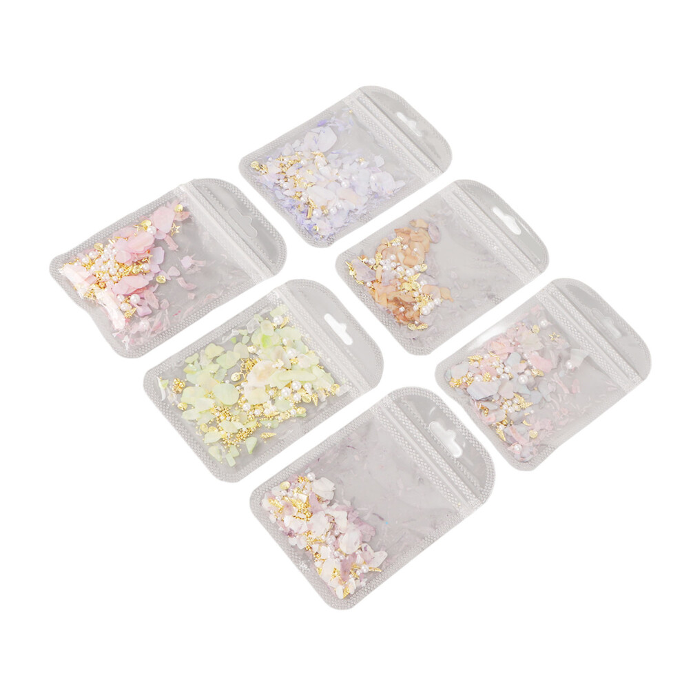 6pcs Colorful Glitter Seashell Nail Art Decoration Kit for Manicure