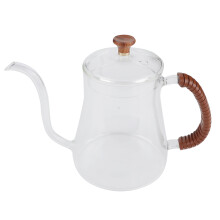 Transparent kedel med svanehals til kaffebrygning, ergonomisk læderhåndtag til kontrolleret hældning, holdbar og sikker, varmebestandig