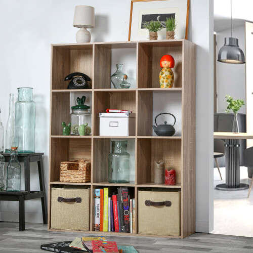 (Oak, 30cm) 12-Compartment Storage Shelf, 93 cm Wide - COMPO 2