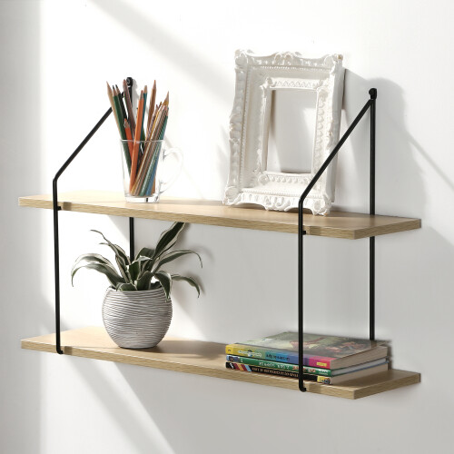 2-Tier Wall Shelf, Wood Finish, 60 cm Wide 2