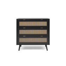 Finori Chest of Drawers Black and Rattan Print Bedroom Side Cabinet Sideboard