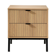 Bedside Table with 2 Drawers, Grooved Wood Effect, H51cm - TARA