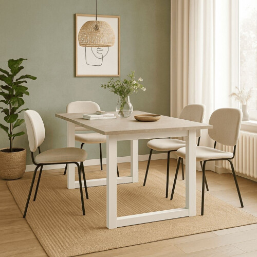Extendable dining table in travertine and white L120-160 cm - HOUSTON 2