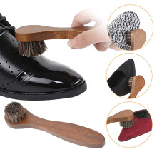 Leather Polish Shoes Brush with Wood Handle – Horsehair Shine Applicator Tool