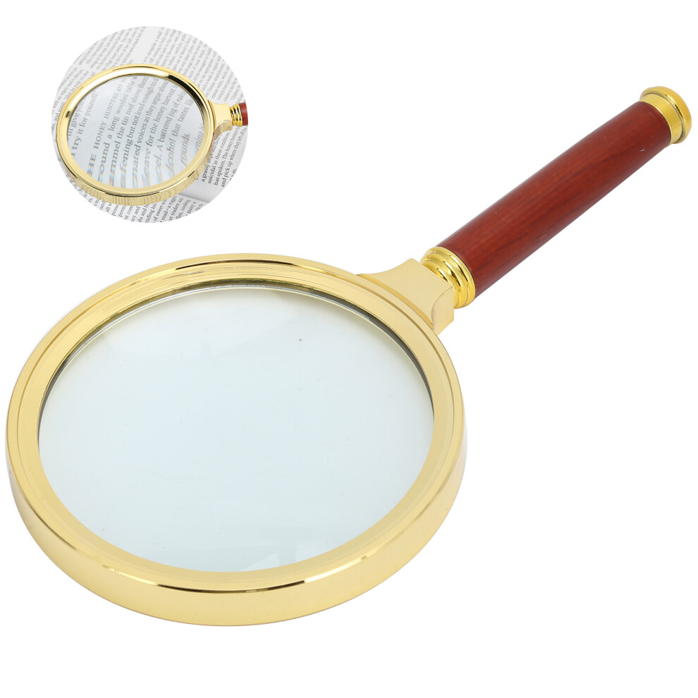 5X 90mm Wooden Handle Handheld Magnifier for Reading, Coins & Cards