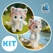 (Flyer Kitten) Complete Pilot Kitten Crochet Starter Kit for Adult Beginners with Step-by-Step Video Tutorial & Amigurumi Doll - Soft Yarn