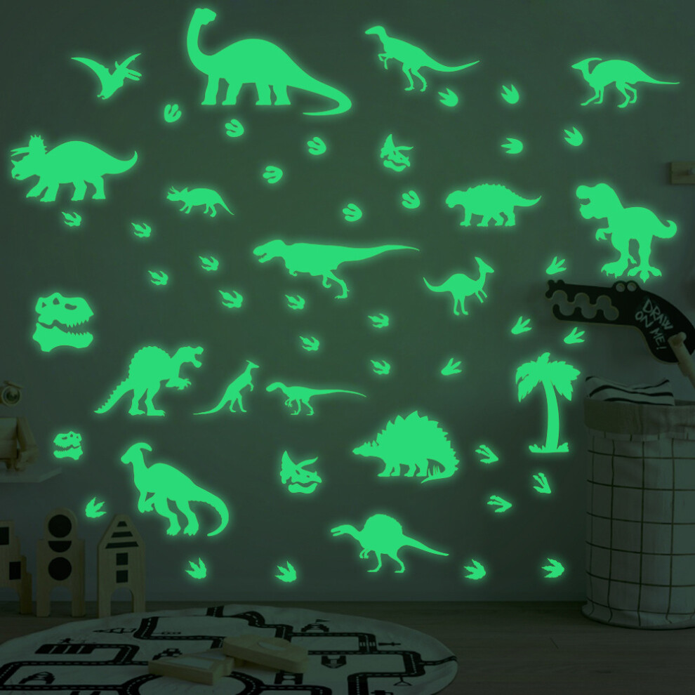 Fluorescent Glow Sticker Cartoon Dinosaur Paradise Wall Sticker Children's Room Dinosaur Footprint Luminous Sticker Green/Light