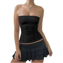 Top a fascia senza spalline per donna, estivo, aderente, senza maniche, con tessuto a maglia elasticizzato, alla moda, casual, con dettaglio