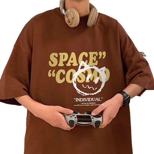 Ανδρικό T-shirt με γραφικά, ανάγλυφο γράμμα και χαμηλωμένους ώμους, oversized μπλουζάκι 2