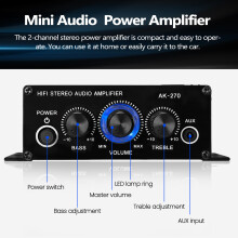 Compact AK270 Mini Sound Amplifier 2-Channel Stereo AUX Input for Car/Home Use