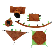 Cama de pelúcia quentinha para hamster, acessórios para gaiola estilo selva, ganchos de metal inclusos, corda de escalada natural, túnel de