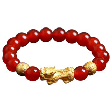 Bracciale portafortuna per uomo e donna, bracciale Feng Shui con ciondolo Pi Xiu e perline di ossidiana naturale per buona fortuna e protezione