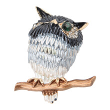 Sjarmerende og elegant brosje med strass-krystaller, elegant uglebrosje med mote for kvinner, tilbehør med glitrende krystaller.