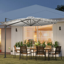 Outsunny 3(m) Cantilever Parasol Patio Sun Umbrella w/ Base Solar Lights Grey