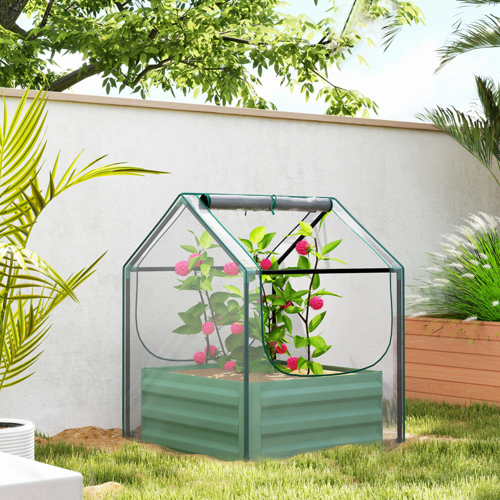 Outsunny Raised Garden Bed Planter Box With Greenhouse, Clear And Green
