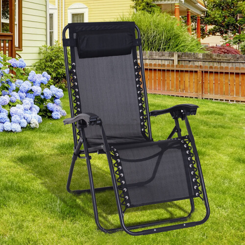 Outsunny Outsunny Metal Frame Zero Gravity Lounger w/ Head Pillow for Patio Decking Black