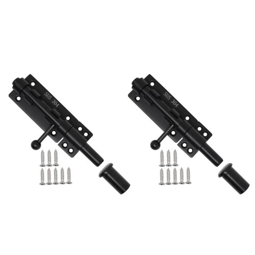2X Heavy Duty Slide Bolt Gate  with A Padlock,Horizontal Bolt  Floor  Hardware and Lockable(Black,6 Inch)