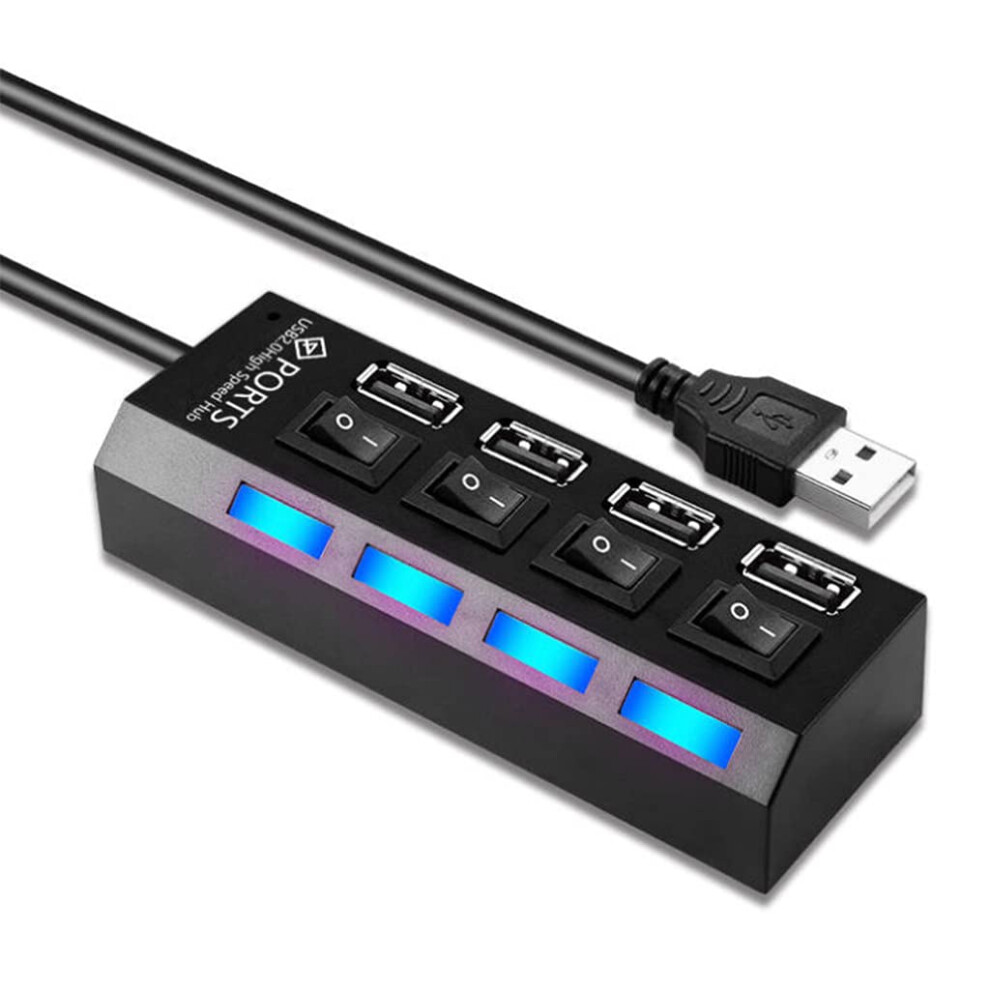 Usb Hub 4 Port 2.0 With Individual Switches And Led Indicator Powered Splitter For Pc Laptop 9382693801128
