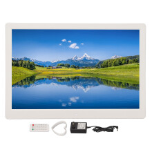 Electronic Photo Frame HD Display Screen Digital Picture Frame With Music And Video Player Calendar Alarm Clock Wireless Remote 15.4 Inch White