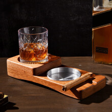 Holz-Zigarren-Aschenbecher-Untersetzer 2-in-1 Whiskey-Tablett & Halter Quadratisch