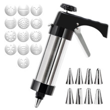 Stainless Steel Cookie Press Gun with 13 Discs and 8 Nozzles for Easy Baking and Decorating