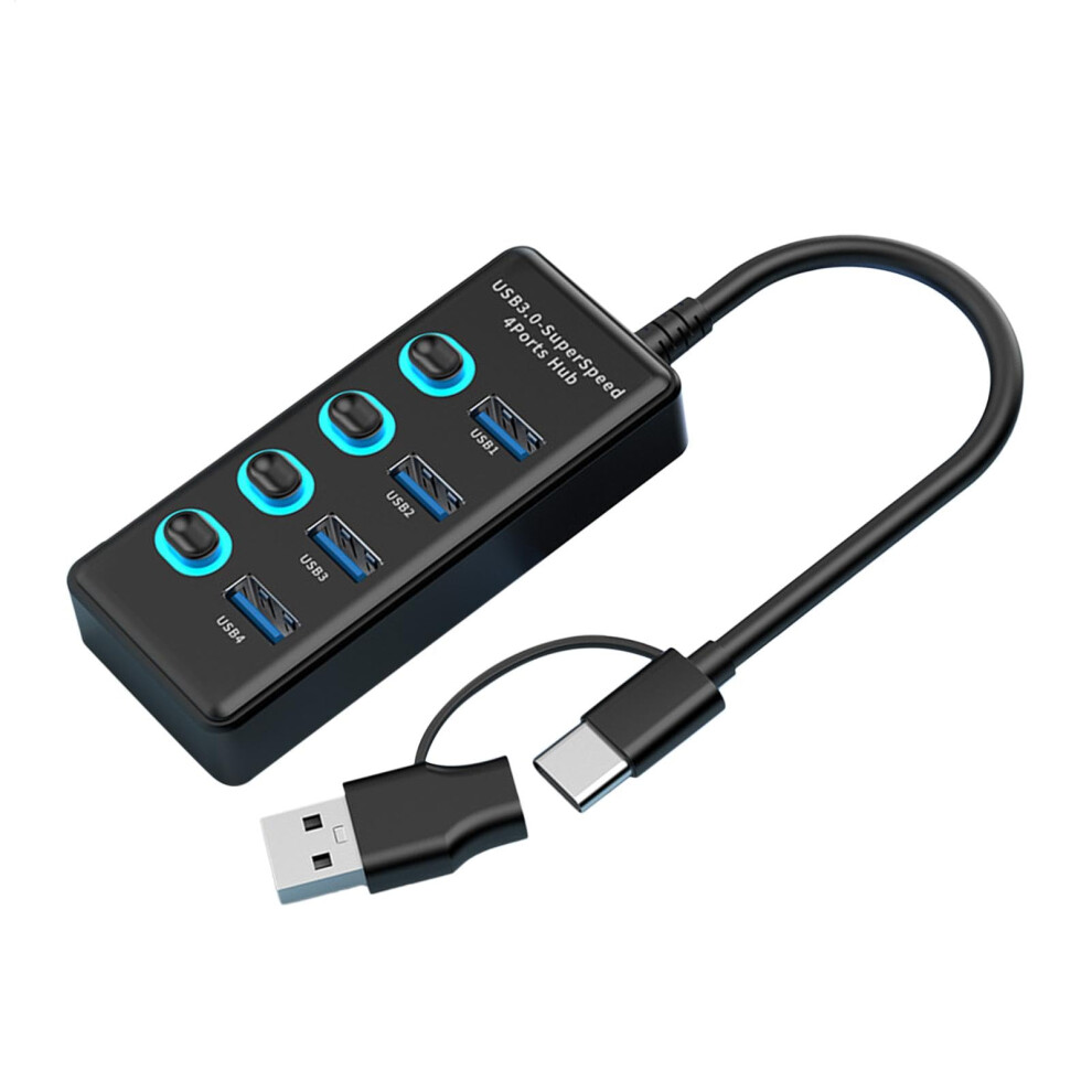 Usb 3.0 Hub 4 Port Speed Data Transfer With Individual Switches For Laptop And Desktop 9382693801692