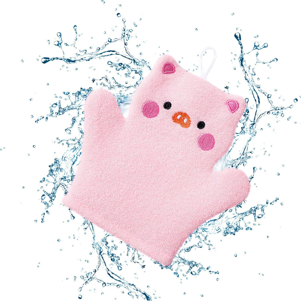 Bath Scrub Gloves Kids, Cute Cartoon Bath Sponges, Toddler Bath Mitt Pink