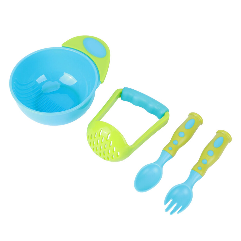 Infant Feeding Set: 4Pcs Food Masher With Suction Bowls & Spoons Green
