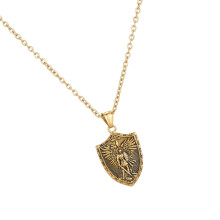 Men's Necklace with Angel Shield Designs Men's Stainless-Gold