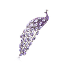 Broche de paon en cristal à longue queue, bijoux de fête-mauve