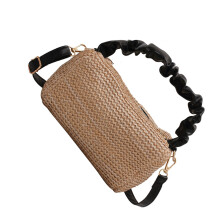 Vævet strå-kosmetikpung med lynlås, bærbar toilettaske til rejser, rummelig indvendig håndvævet strå-clutch til kvinders sommerstrand