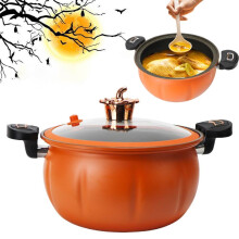 Stainless Steel Pressure Cooker 5L with Lid, Pumpkin Cast Iron Dutch Oven for Halloween and Thanksgiving