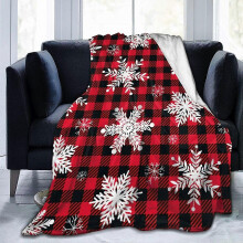 (As show, One size) QQDD Christmas Blanket Christmas Decorations Black Red Buffalo Plaid Snowflake Throw Blanket Ul