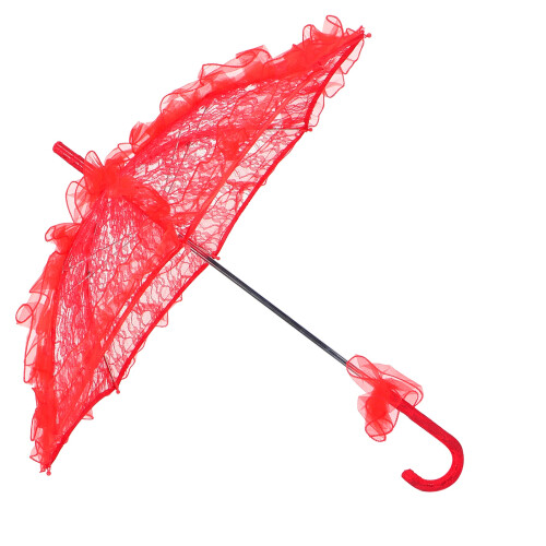 Red Lace Foldable Wedding Bride Umbrella with Parasol 56.5cm