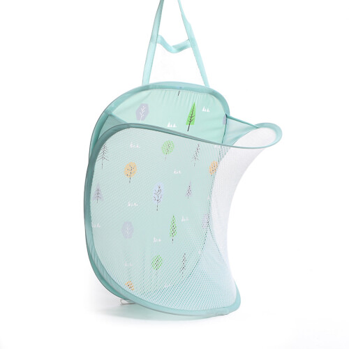 Foldable Green Mesh Laundry Bag, 30x40x18cm, Wall Mount Hamper 1