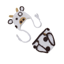 2Pcs Costume Cattle Cow Hat Diaper Outfit For Photography Props Breathable Cotton Material White Khaki Coffee Daily Wear