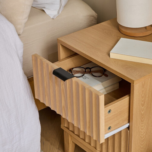 Bedside table with 2 drawers with wave-effect fronts, H52 cm - BOLOGNE 2