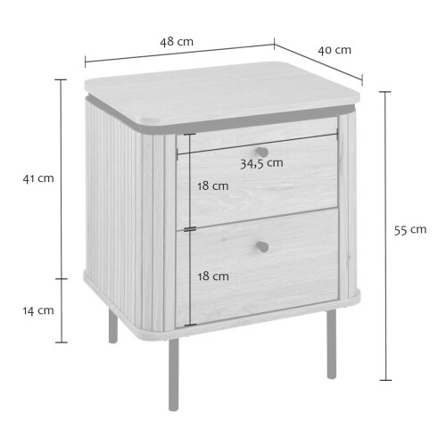 Bedside table with 2 drawers and grooved-effect sides, 55 cm high - MALAGA 2