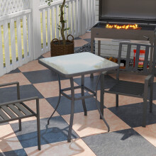 Outsunny Garden Bar Table Bistro Square Glass Dining Kitchen Breakfast Pub Party