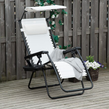 Outsunny Zero Gravity Chair Adjustable Patio Lounge w/ Cup Holder White
