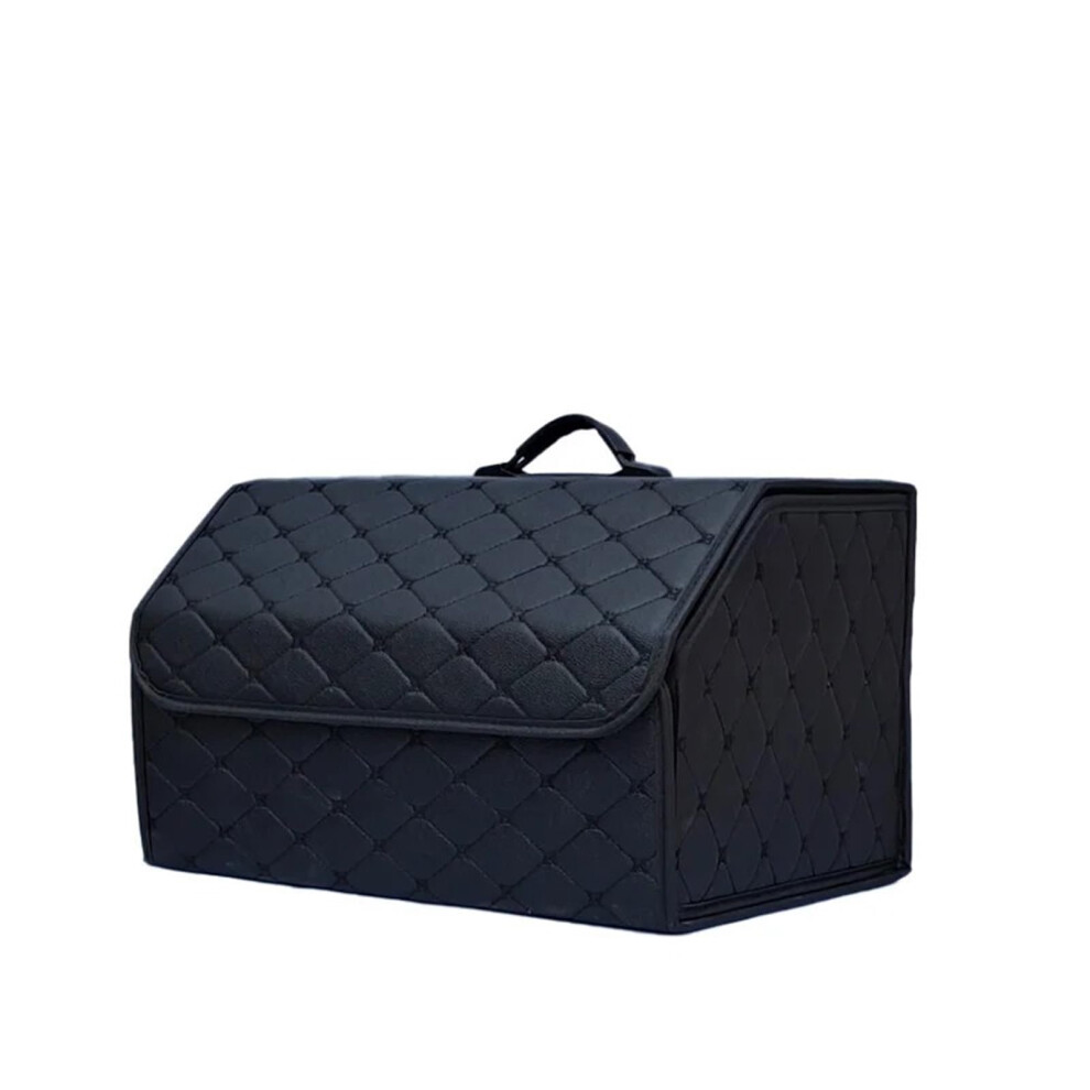 Large Capacity Leather Car Trunk Organizer Box, Foldable Multiuse Boot Storage Bag For Emergency, M Black 9426802588750