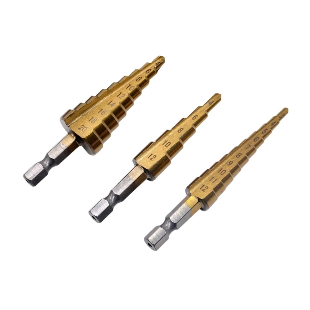 Spiral Grooved Step Drill Bit, 4Piece Set, 312Mm, 412Mm, 420Mm, Straight Step Drill Bit 9189345318528